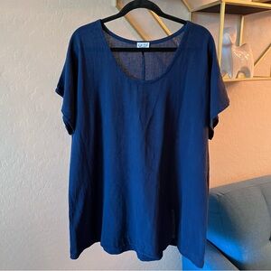 Oh My Gauze! Blue Short Sleeve Tunic Top Lagenlook 100% cotton large L
